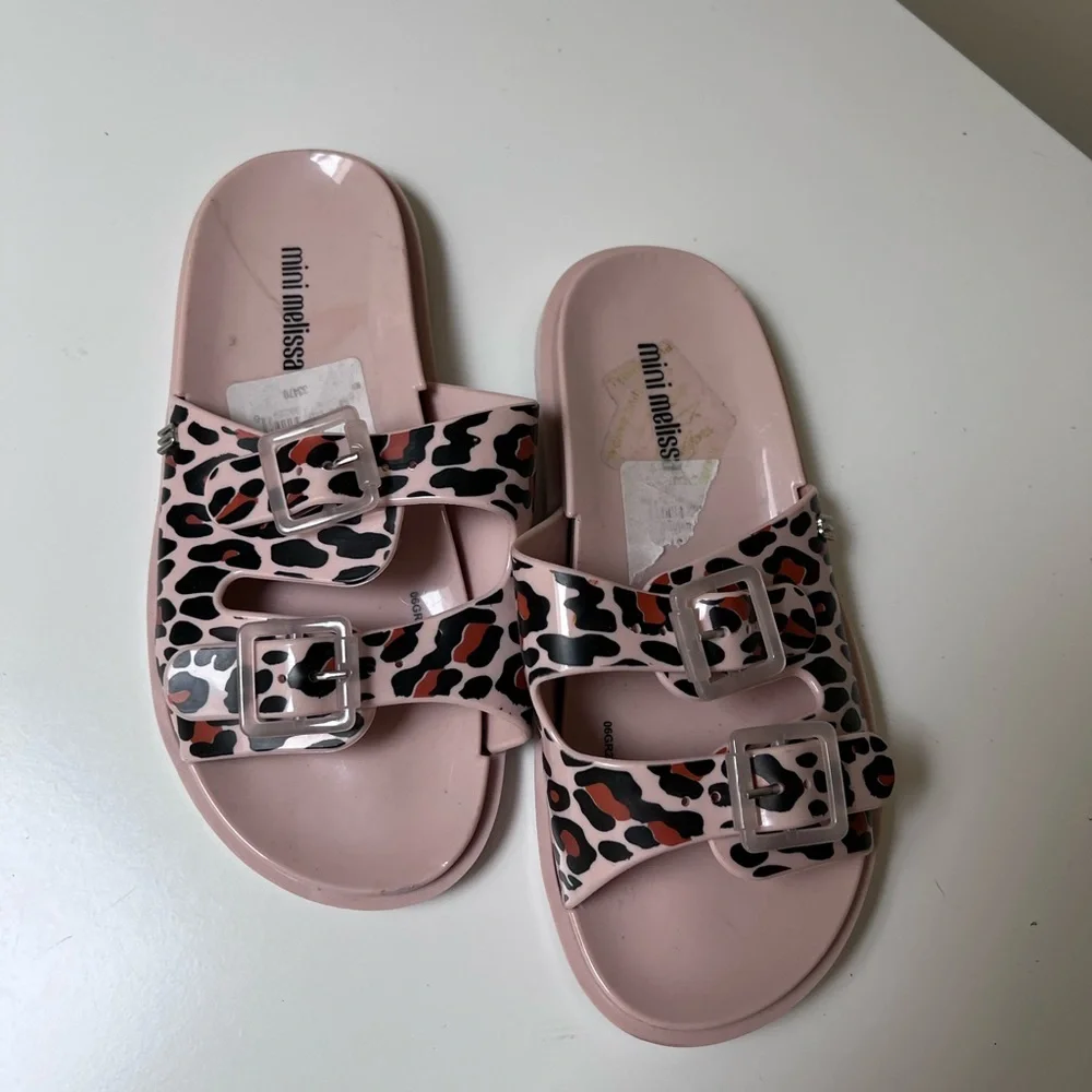 Mini Melissa Pink Leopard Slides Girls‎ Size 1 NWT